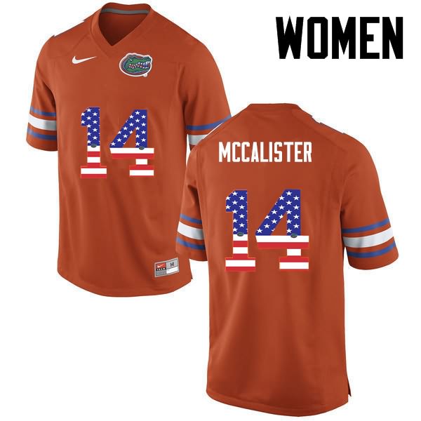 Women's NCAA Florida Gators Alex McCalister #14 Stitched Authentic USA Flag Fashion Nike Orange College Football Jersey CPP4165EP